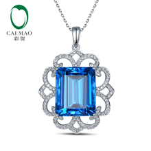 28.45CT Flawless Blue Topaz 18k White Gold  Diamond Engagement Pendant Fine Jewelry 2024 - buy cheap