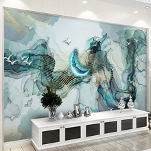 Papel tapiz fotográfico con tinta abstracta moderna, murales de Luna y paisaje, pegatina de estilo chino para sala de estar, estudio, decoración impermeable autoadhesiva 2024 - compra barato