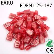 FDFN1-187, нейлоновый, латунный, женский, изолированный, лопатка, соединительный кабель, соединитель провода, 100 шт., 0,5-1, 5 мм2, 22-18AWG, разъем FDFN 2024 - купить недорого