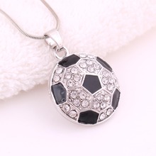 Sports Themed Zinc Alloy Black Enameled Clear Crystal Soccer Ball Pendant Necklace 2024 - buy cheap