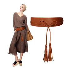 Fashion Women leather Belts Cummerbunds Design long Tassel Waist Belt Cowhide Leather Wide Belts Female Waistband For Dress 2024 - buy cheap