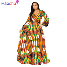 HAOOHU 2021 Chiffon Long Sleeve Maxi Dress Bohemia Dress Printing Dress Beach Sundress Autumn Urban Casual Commute Women Clothes 2024 - compre barato