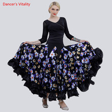 Custom Made Ballroom Dance Suit Tops+Print Big Swing skirts 2pcs Set For Women Latin Ballroom Waltz Dance Performance Costumes 2024 - buy cheap