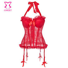 Red Transparent Floral Lace Halter Padded Bra Corset Bustier Lingerie Sexy Hot Erotic Underwear Plus Size Corsets And Bustiers 2024 - buy cheap