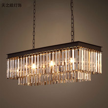 RH American Vintage Crystal rectangular iron pendant light hotel living room dining room bedroom bar Art Cafe hanging lighting 2024 - buy cheap