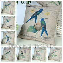 Pastoral Fashion Thicken Wear Resistant Print Vintage Flower Bird Cotton Linen Cushion Home Decor For Sofa Chair throw Pillow 45 2024 - buy cheap