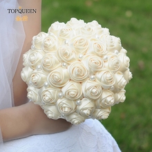 TOPQUEEN F3-I  Bouquet of Artificial Flowers Wedding Bouquet Brooch  Large Ivory Bouquet Ribbons Rose Flower Bridal Bouquets 2024 - buy cheap