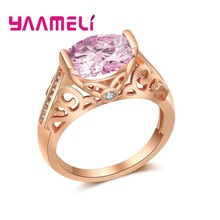 Classical Luxurious Light Purple Good Cubic Zirconia For Women Ladies Finger Rings Solid Rose Gold Color Crystal Jewelry 2024 - buy cheap