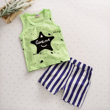 heat!2016 newborn baby boy suit summer children's clothing sets 100% cotton T-shirt + stripe pants 2 sets of children's clothing 2024 - buy cheap