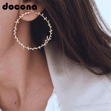 Docona  Punk Boho Olive Branch Leaf Round Gold Color Statement Stud Earrings For Women Metal Trendy Party Jewelry Gift C20310 2024 - compre barato