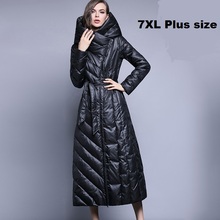XS-7XL Plus size 90% duck down coat fashion brand hooded long down jacket women's over the knee Slim thicker warm coat wj1304 2024 - купить недорого