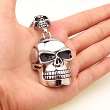 71mm*35mm,45G Cool Heavy Stainless Steel Silver Color Big Skeleton Skull Biker Jewelry Pendant Necklace For Mens Free Chain 24" 2024 - buy cheap