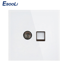 Esooli White Luxury Crystal Tempered Glass Panel RJ45 Internet Jack With TV Outlet Wall Data Computer Socket 2024 - buy cheap