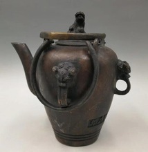 Bule de água de latão puro chinês antigo e velho com cabeça de leão frete grátis 2024 - compre barato