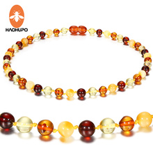 Классическое полированное Янтарное ожерелье Hao Hu Po 5 цветов для детских подарков высококачественные натуральные ювелирные изделия ручной работы в Балтийском стиле 2024 - купить недорого