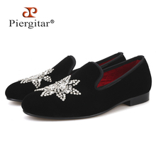 Piergitar 2019 New Style Black velvet Men Loafers with Silver Rhinestone Fashion Party and Banquet men's casual shoes slip-on 2024 - buy cheap