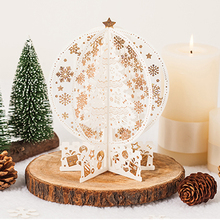 (2 pieces/lot) "Merry Christmas" 3D Pop Up Cards Laser Cutting Christmas Tree Ivory Color Elk Greeting Card With Envelope C122 2024 - buy cheap