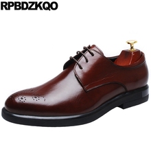 Burgundy Pointed Toe Men Dress Shoes Luxury Brand Derby Prom Genuine Leather Italian Rubber Italy Wedding Real Oxfords Brogue 2024 - buy cheap