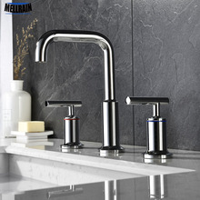 100%-Mezclador de agua para lavabo, latón sólido, doble manija, estilo separado, grifo de lavabo cromado, negro mate, Tapware de Oro pulido 2024 - compra barato