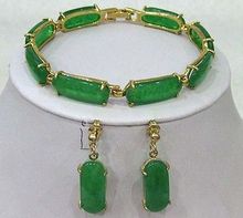 Green jade Link Bracelet earrings Set>>  plated watch wholesale Quartz jade CZ crystal 2024 - buy cheap