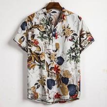 Summer Men Shirt Cotton Ethnic Short Sleeve Turn-Down Collar Multi Color Lump Chest Round Hem Loose Linen Shirts Camisa Homme 2024 - buy cheap