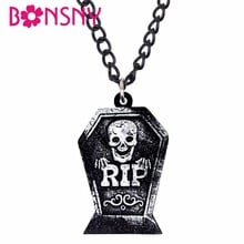 Bonsny Acrylic Halloween Tombstone Skull Pendant Chain Choker Fashion Jewelry Necklace For Women Teens Kids Gift Souvenir 2024 - buy cheap