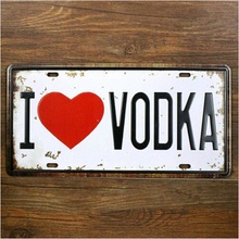 Металлический оловянный знак, номерной знак I Love Vodka, настенное украшение 15x30 см 2024 - купить недорого
