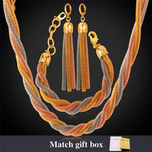 Women Chain Necklace Bracelet Earrings Set Gold/Rose Gold Color 8MM Sets For Women Wholesale Jewelry NEH870 2024 - buy cheap