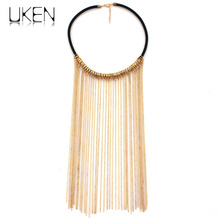 UKEN Exaggerated Tassels Necklace Fashion Choker  Black Leather Long Chain Statement Necklaces & Pendants Women Accessories 2024 - buy cheap