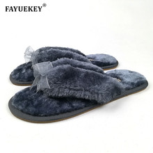 FAYUEKEY, novedad De 2020, zapatillas con lazo De felpa De algodón para el hogar, chanclas De piso para Mujer, Zapatos De Mujer con pelo, Zapatos De regalo 2024 - compra barato