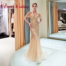 Amazing Evening Gowns Off the Shoulder Tassel Sleeves Gold Sequins Beaded Mermaid Long Evening Dresses 2024 - buy cheap