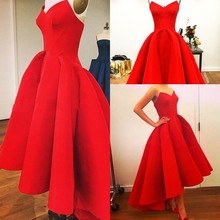 Vestidos New Sweetheart A-Line Puffy Satin Red Hi Lo Summer Myriam Fares Party Celebrity Dresses Hot Gorgeous Dress 2024 - buy cheap