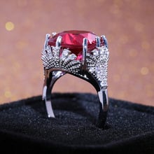 Anillos de boda de circonia roja con forma de huevo para mujer, joya de compromiso sencilla con piedras grandes, gran oferta 2024 - compra barato