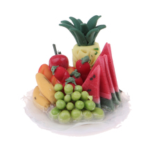 1/12 bandeja de frutas em miniatura na placa de porcelana alimentos modelo casa bonecas sala estar acessórios mesa decoração 2024 - compre barato