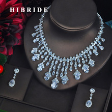 HIBRIDE Clear Big Water Drop Pendant Women Jewelry Sets Bride Full Cubic Zircon Necklace Set Fashion Luxury Jewelry N-618 2024 - buy cheap