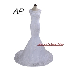 ANGELSBRIDEP Mermaid Wedding Dress 2021 Vestido De Noiva Sheer Neck With Appliques Beads Sequined Bodice Formal Bride Gowns Hot 2024 - buy cheap