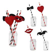 20pcs Funny Paper Drinking Straws Black & Red Striped Beard Lips Paper Straws for Wedding Engagement Party Decoration Supplies 2024 - buy cheap