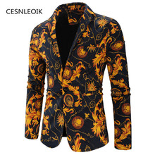 Blazer masculino com estampa floral, jaqueta slim para festa, casaco de manga longa com botões 2024 - compre barato