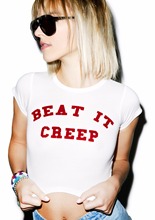 Beat it creep t mulheres sexy curto t camisa estilo verão engraçado carta vermelha impressão recortada topos tumblr gráfico hipster tshirt 2024 - compre barato