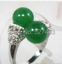Wholesale FREE SHIPP >Double Green stone Beads 18KWGP Crystal Ring Size: 6.7.8.9 2024 - buy cheap
