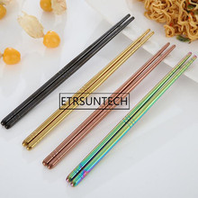 100pairs Stainless Steel Chopsticks Colorful Reusable Chopsticks Antiskid Household Metal Chinese Tableware 2024 - compre barato