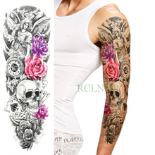 Водостойкая Временная тату-наклейка, ангел, цветок, Череп, полная рука, флэш-тату, тату большого размера для мужчин и женщин 2024 - купить недорого