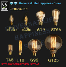 60W 40W Vintage Antique Retro Style Lighting Filament Edison Lamp Light Bulb E27 110V 220V G125 G95 ST64 T45 A19 T10 2024 - buy cheap
