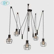 AC100-240V 5pcs E27 Pulley Hanging Chandelier Modern Vintage Bar metal mesh cage lampshade Art lustres Pendant industrial lamp 2024 - buy cheap