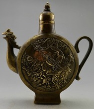 Requintado chinês colecionável decorado envelhecido artesanal cobre esculpido flor aves fênix pote de chá 2024 - compre barato