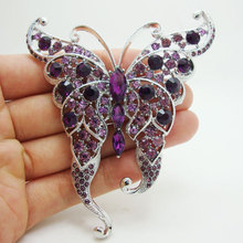 Vintage Purple Butterfly Insect Silver plated Brooch Pin Rhinestone Crystal Party Jewelry 2024 - buy cheap