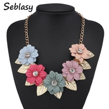 Seblasy Maxi Statement Jewelry Gold Color Big 5 Crystal Flowers Necklaces & Pendants with Alloy Leaves Choker Necklaces Women 2024 - buy cheap