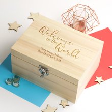 Bespoken-caja de almacenamiento de recuerdos de madera para bebé, contenedor personalizado con texto y nombre, bienvenido al mundo, para regalo de cumpleaños 2024 - compra barato