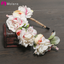 MOLANS Estimulação Big Rose Hairbands Corda de Cânhamo Resistente Flor Headpiece Acessórios Para o Cabelo de Casamento Da Noiva Manual Menina Cabeça Chique 2024 - compre barato