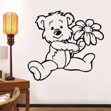 Cartoon Teddy Bear Flower Wall Sticker for Kids Room Babies Bedroom Home Art Decoration Vinyl Wall Decals Stickers Murals SA43 2024 - buy cheap